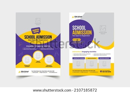 Flyer brochure cover template for Kids back to school education admission layout design
