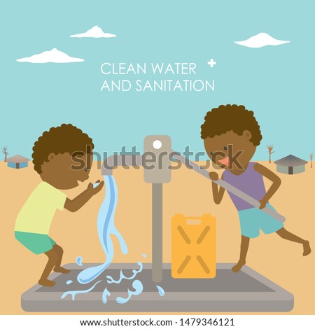 Two children are pumping water from a well