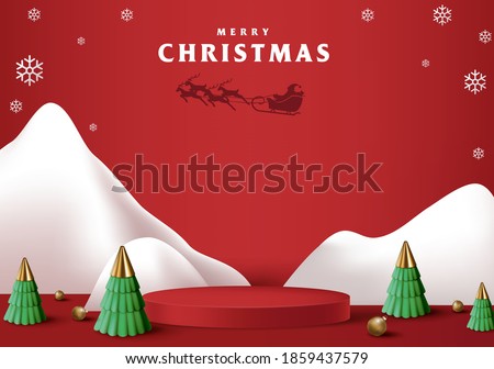 Merry Christmas banner with product display cylindrical shape