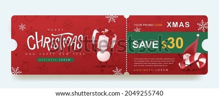 Merry Christmas  Gift promotion Coupon banner with cute gnome and festive decoration for christmas