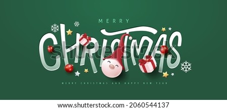 Merry Christmas and happy new year banner decorate with paper cut typography and festive decoration