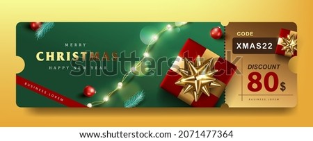Merry Christmas Gift promotion Coupon banner with festive decoration for christmas