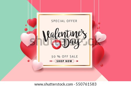 Valentines day sale background with Heart Shaped Balloons. Vector illustration.Wallpaper.flyers, invitation, posters, brochure, banners. Foto stock © 
