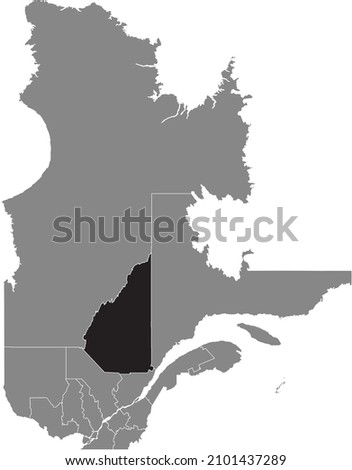 Black flat blank highlighted location map of the SAGUENAY–LAC-SAINT-JEAN Region inside gray administrative map of the Canadian province of Quebec, Canada