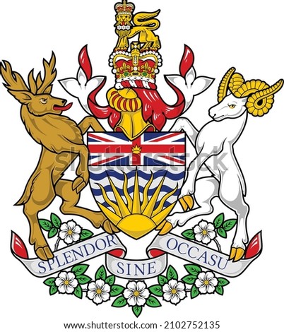 Official current vector coat of arms of the Canadian province of BRITISH COLUMBIA, CANADA