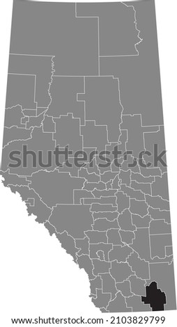 Black flat blank highlighted location map of the COUNTY OF FORTY MILE NO. 8 municipal district inside gray administrative map of the Canadian province of Alberta, Canada