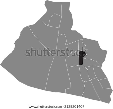 Black flat blank highlighted location map of the OUD KOOG AD ZAAN DISTRICT inside gray administrative map of Zaanstad, Netherlands