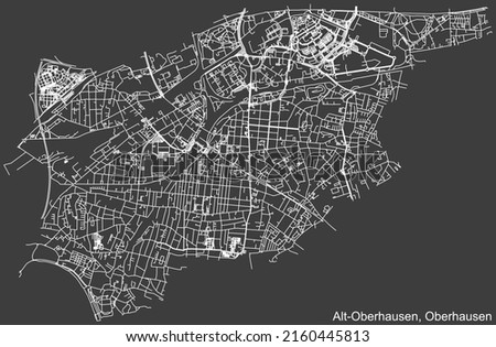 Detailed negative navigation white lines urban street roads map of the ALT-OBERHAUSEN BOROUGH of the German regional capital city of Oberhausen, Germany on dark gray background