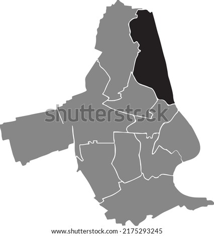 Black flat blank highlighted location map of the 
BASF DISTRICT inside gray administrative map of Ludwigshafen am Rhein, Germany