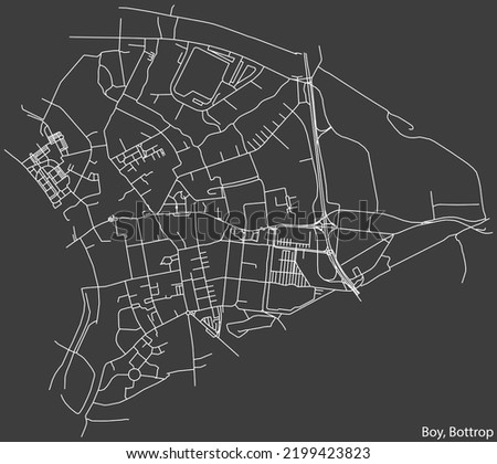 Detailed negative navigation white lines urban street roads map of the BOY DISTRICT of the German regional capital city of Bottrop, Germany on dark gray background