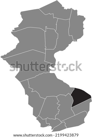 Black flat blank highlighted location map of the 
BOY DISTRICT inside gray administrative map of Bottrop, Germany