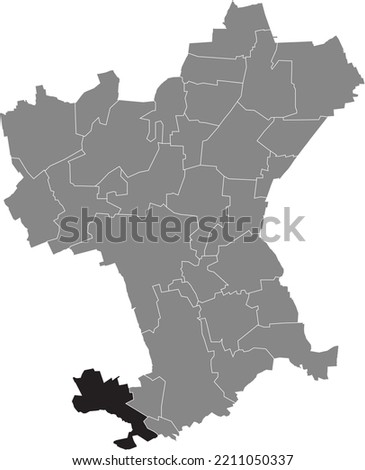 Black flat blank highlighted location map of the RINGELHEIM DISTRICT inside gray administrative map of Salzgitter, Germany