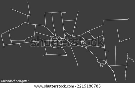 Detailed negative navigation white lines urban street roads map of the OHLENDORF QUARTER of the German regional capital city of Salzgitter, Germany on dark gray background