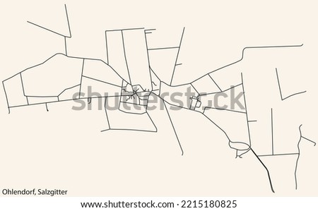 Detailed navigation black lines urban street roads map of the OHLENDORF QUARTER of the German regional capital city of Salzgitter, Germany on vintage beige background