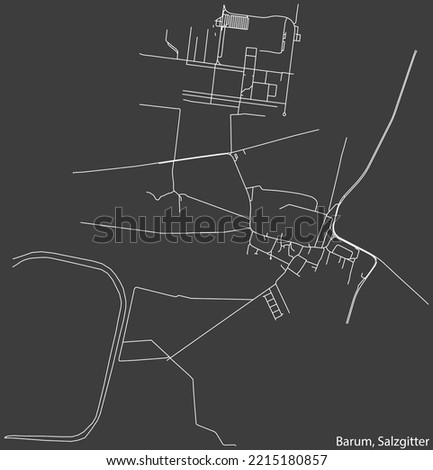 Detailed negative navigation white lines urban street roads map of the BARUM QUARTER of the German regional capital city of Salzgitter, Germany on dark gray background