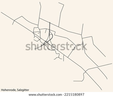 Detailed navigation black lines urban street roads map of the HOHENRODE QUARTER of the German regional capital city of Salzgitter, Germany on vintage beige background