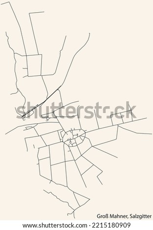 Detailed navigation black lines urban street roads map of the GROSS MAHNER QUARTER of the German regional capital city of Salzgitter, Germany on vintage beige background