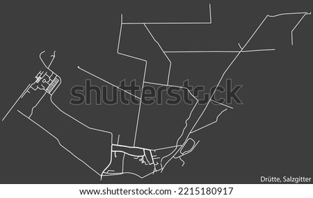 Detailed negative navigation white lines urban street roads map of the DRÜTTE QUARTER of the German regional capital city of Salzgitter, Germany on dark gray background