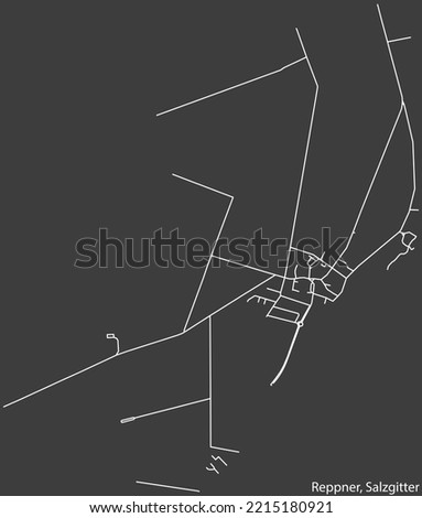 Detailed negative navigation white lines urban street roads map of the REPPNER QUARTER of the German regional capital city of Salzgitter, Germany on dark gray background