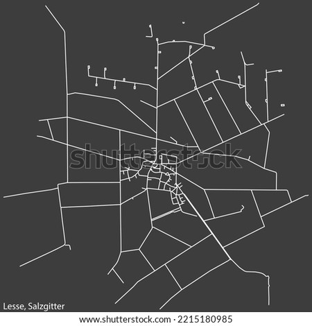 Detailed negative navigation white lines urban street roads map of the LESSE QUARTER of the German regional capital city of Salzgitter, Germany on dark gray background