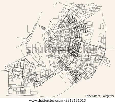 Detailed navigation black lines urban street roads map of the LEBENSTEDT QUARTER of the German regional capital city of Salzgitter, Germany on vintage beige background