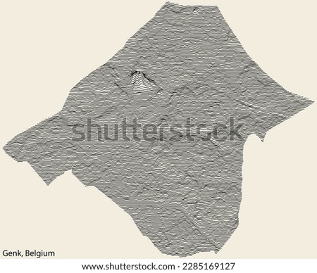 Topographic relief map of the city of GENK, BELGIUM with solid contour lines and name tag on vintage background