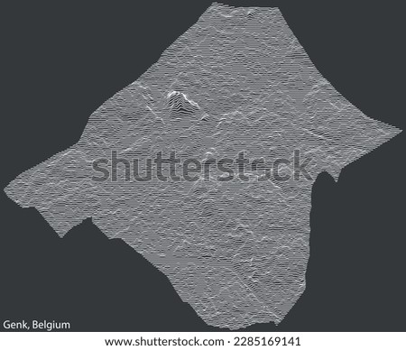 Topographic relief map of the city of GENK, BELGIUM with solid contour lines and name tag on vintage background