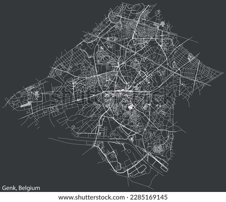 Detailed hand-drawn navigational urban street roads map of the Belgian city of GENK, BELGIUM with solid road lines and name tag on vintage background