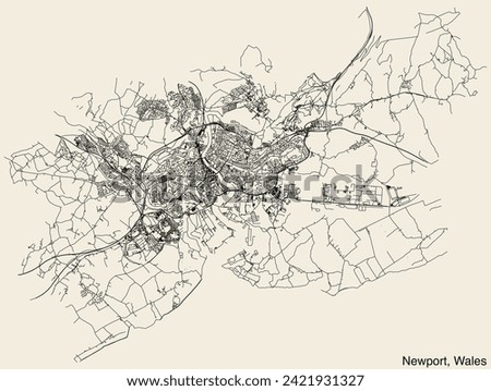 Detailed hand-drawn navigational urban street roads map of the United Kingdom city township of NEWPORT, WALES with vivid road lines and name tag on solid background