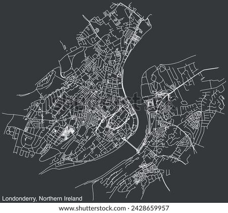 Detailed hand-drawn navigational urban street roads map of the United Kingdom city township of LONDONDERRY, NORTHERN IRELAND with vivid road lines and name tag on solid background