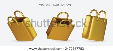 Shopping bags vector set. Gold Sale empty paper bags collection for fashion shopping design elements isolated in white. Vector illustration.