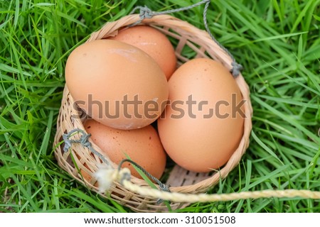 eggs and egg basket and a basket of bamboo strips
