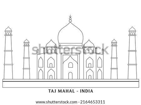 line art of taj mahal india vector illustration in white background