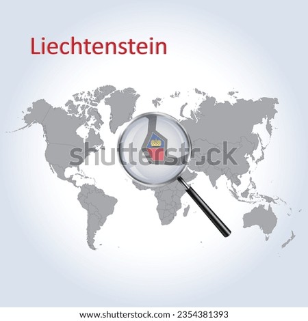 Magnified map Liechtenstein with the flag of Liechtenstein enlargement of maps, Vector Art