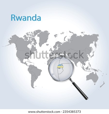 Magnified map Rwanda with the flag of Rwanda enlargement of maps Vector Art