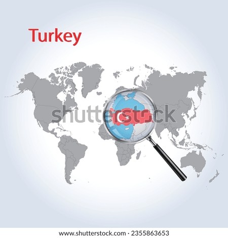 Magnified map Turkey with the flag of Turkey enlargement of maps, Vector Art