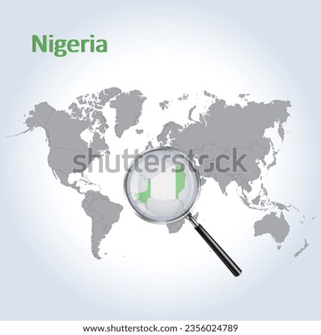Magnified map Nigeria with the flag of Nigeria enlargement of maps, Vector Art