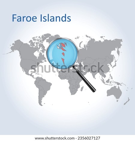 Magnified map Faroe Islands with the flag of Faroe Islands enlargement of maps, Vector Art