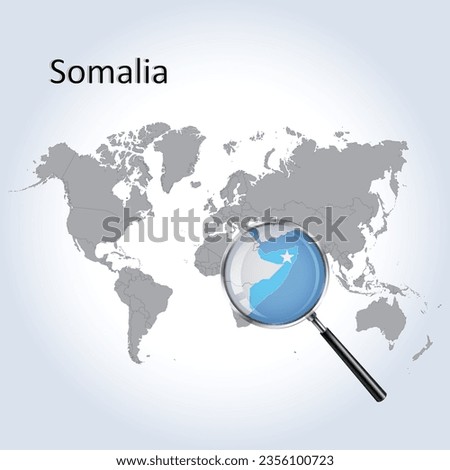 Magnified map Somali with the flag of Somali enlargement of maps, Vector Art