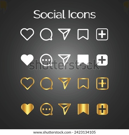 Social Icons White and Golden Theme Set of generic social media user icons. Like, comment, share 