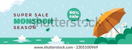 Monsoon Sale Poster.  Monsoon Sale banner. Discount, Offers. monsoon season background. rainy day concept. rainy season. rainy background. rain. Umbrella. template, card, flyer. vector illustration.