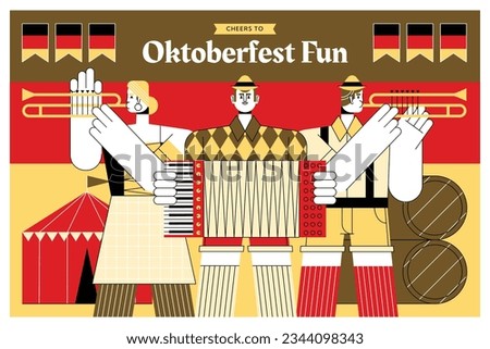 Oktoberfest Background. Happy Oktoberfest beer festival celebration. Vector Illustration. Poster, Banner, Invitation, Card, Template. Oktoberfest Party, Event. Oktoberfest pretzel, wheat and hops.