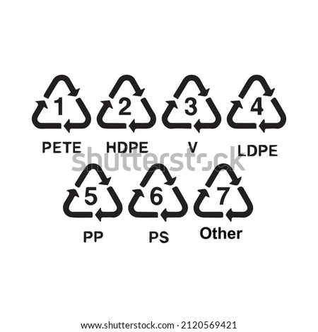 Simbol daur ulang plastik, segitiga daur ulang dengan nomor dan tanda kode identifikasi resin.