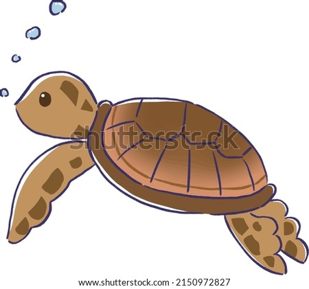 Cute illustration of a sea turtle swimming in the sea