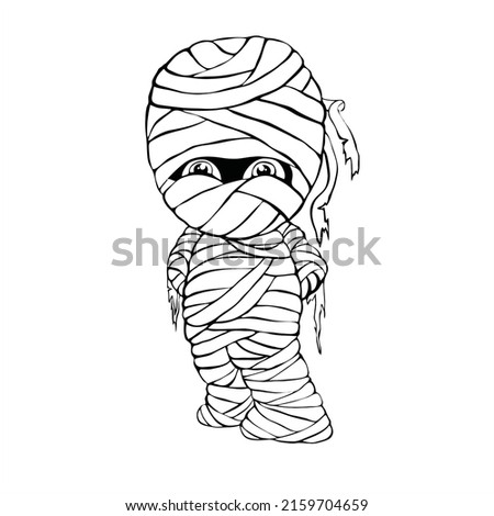 Cute little boy mummy cartoon waving hand vector image, mummy illustration , coloring book page for kids. Foto stock © 