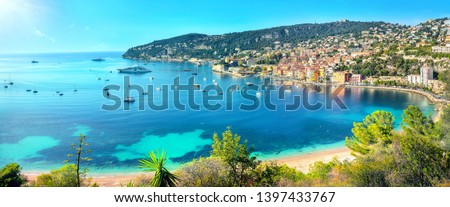 Panoramic view of bay Cote d'Azur and resort town Villefranche sur Mer. French riviera, France ストックフォト © 