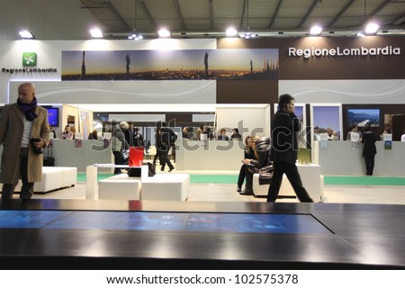 MILAN, ITALY - FEBRUARY 16: People visit Lombardia tourism exhibition area at BIT, International Tourism Exchange Exhibition on February 16, 2012 in Milan, Italy.