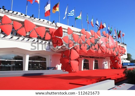 VENICE - SEPTEMBER 8: Red Carpet at the entrance of Palazzo del Cinema, waiting for the next celebrity at 69th Venice Film Festival on September 8, 2012 in Venice, Italy.