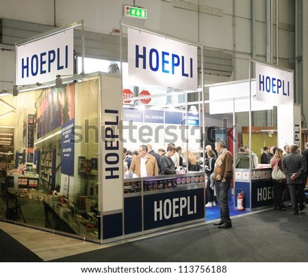 MILAN, ITALY - OCT. 19: Hoepli products stands at SMAU, international fair of business intelligence and information technology October 19, 2011 in Milan, Italy.