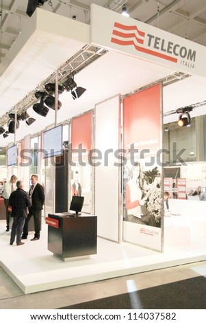 MILAN, ITALY - OCT. 19: People visiting Telecom technologies area during SMAU, international fair of business intelligence and information technology October 19, 2011 in Milan, Italy.